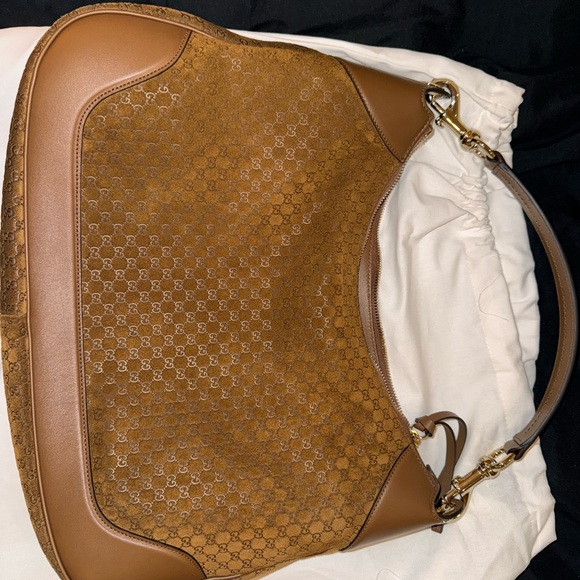 Gucci Brown Monogram Suede Shoulder Hobo - Picture 3 of 8